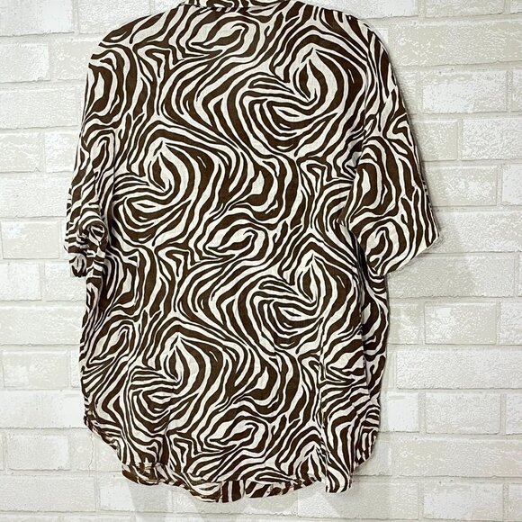 Vtg Zebra Safari Button Shirt Women Large Lagenlook Lightweight Artsy Eclectic - Picture 6 of 11